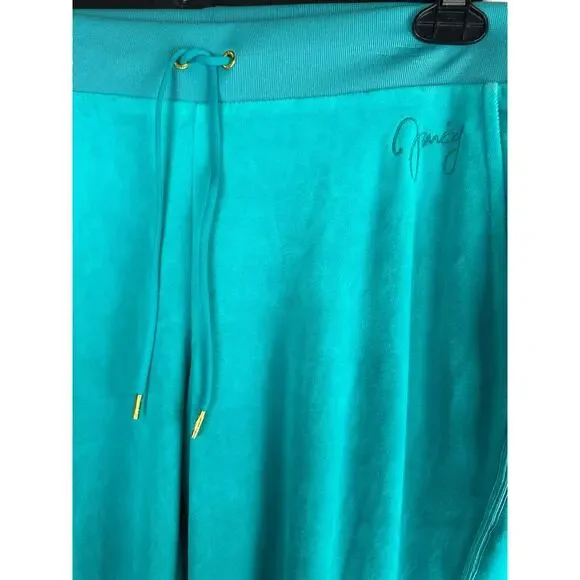 Juicy Couture Y2K Terry Velour Track Jacket Pants Teal Rhinestone J Jogger Set L - Picture 11 of 16